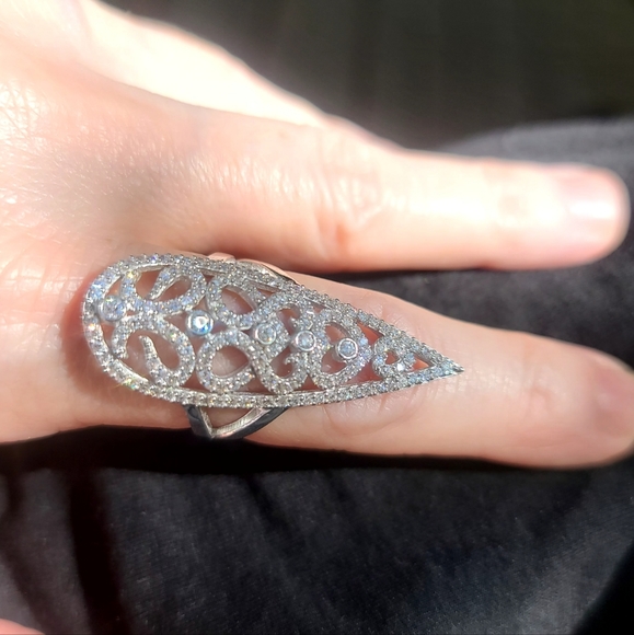 Sterling spike ring w/white sapphires & topaz sz8 - Picture 11 of 13
